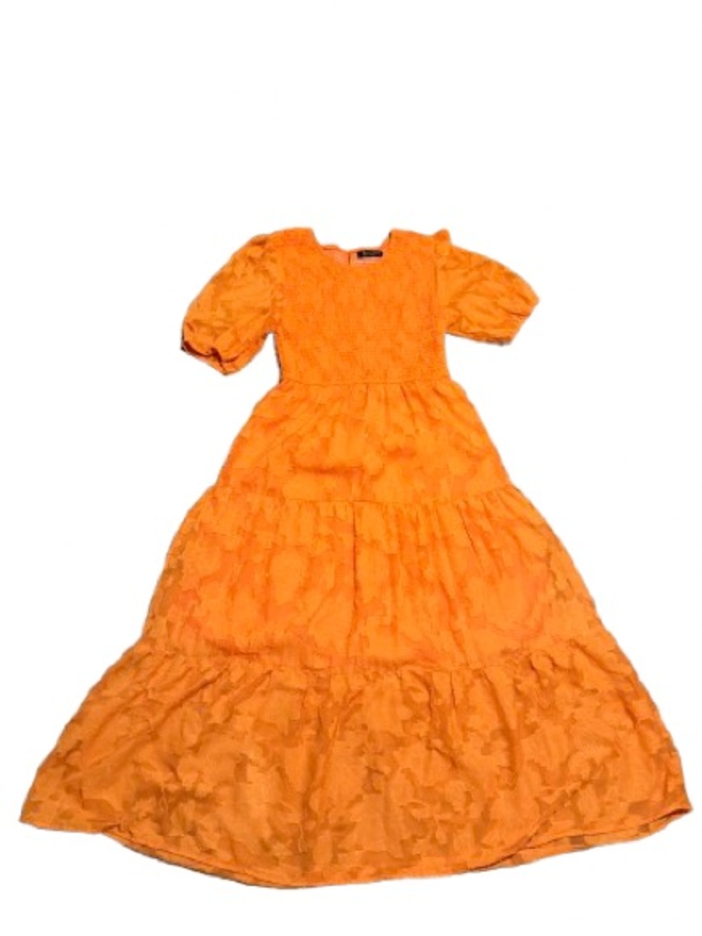 Merokeety Women’s Orange Tiered Maxi Dress with Puff Sleeves Size Large